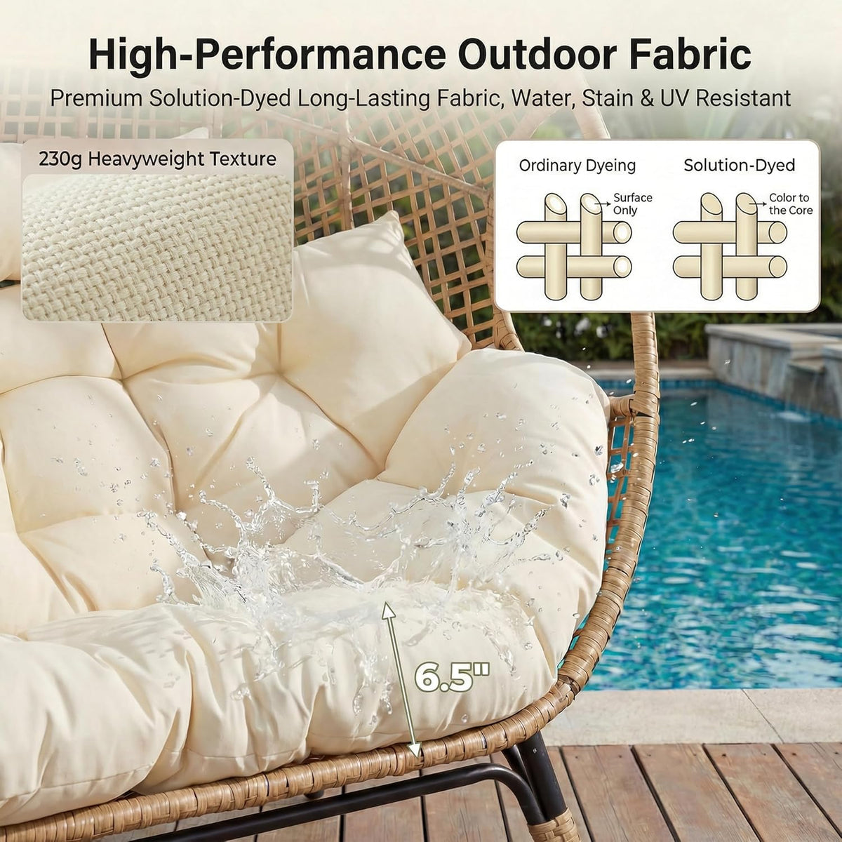 NICESOUL Double Egg Wicker Loveseat Chair, 2 Person, Beige