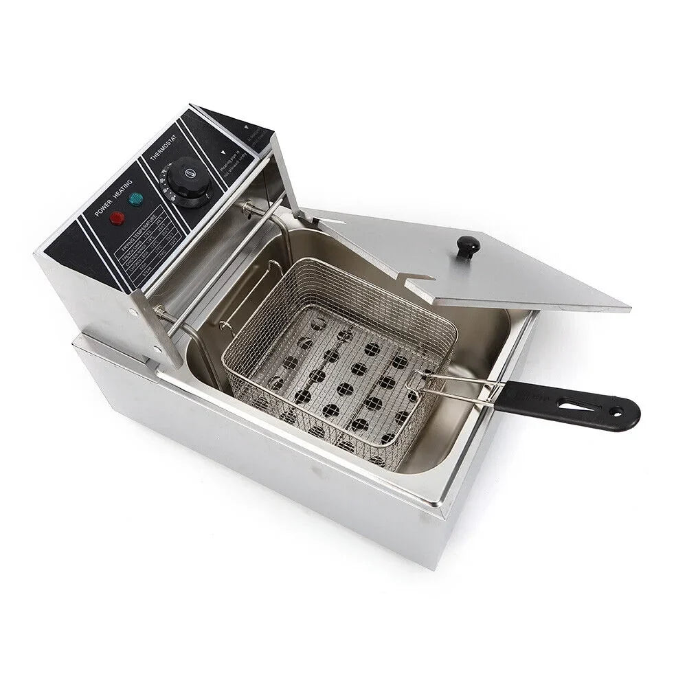 FETCOI Electric Countertop Deep Fryer, 1700W 6L Stainless Steel - Single Tank