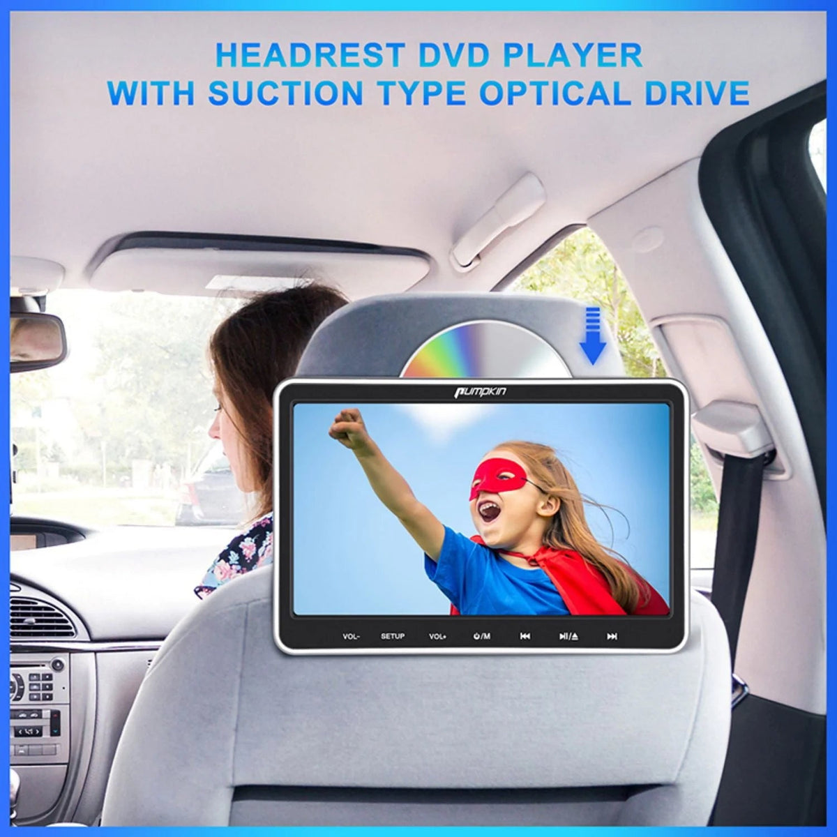 Pumpkin 10.1in Dual Headrest Car DVD Players With Headphones, 2 Mount Brackets, HDMI Input, Region Free And Last Memory