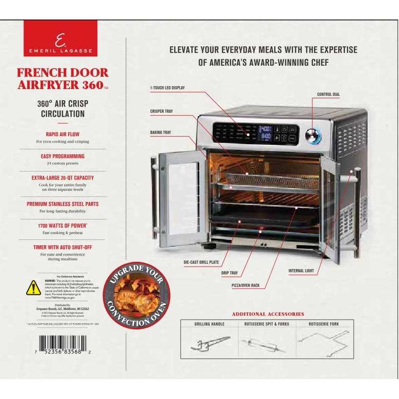 Emeril Lagasse French Door 360 Air Fryer Convection Oven, 26-Quart Stainless Steel