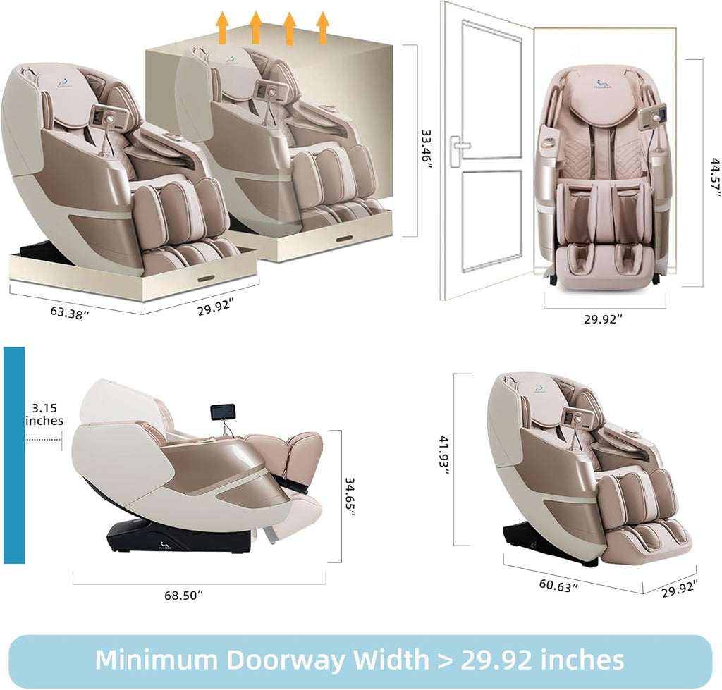 MassaMAX 4D Full Body Massage Chair With Auto Footrest, SL Track, Zero Gravity, Heating, Golden - MT339