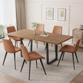 ZckyCine Expandable Walnut Dining Table With 6 Upholstered Chairs, 7-Piece Set - 67 inch