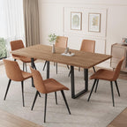 ZckyCine Expandable Walnut Dining Table With 6 Upholstered Chairs, 7-Piece Set - 67 inch
