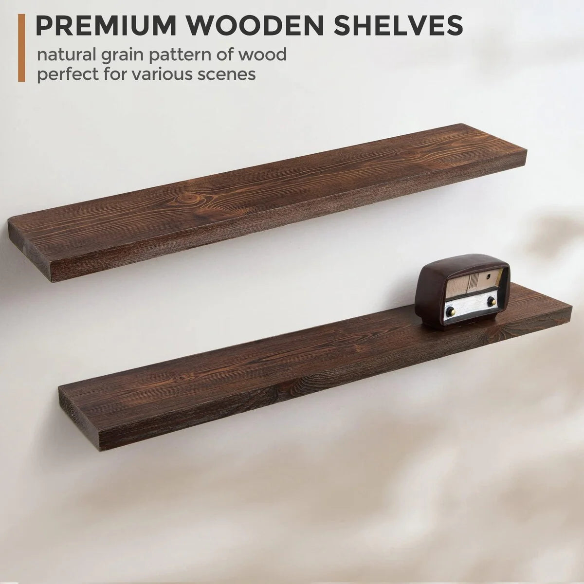 Set Of 2 Handcrafted European Pine Floating Wall Shelves, 16inch/24inch/36inch, Grey/Espresso/Walnut