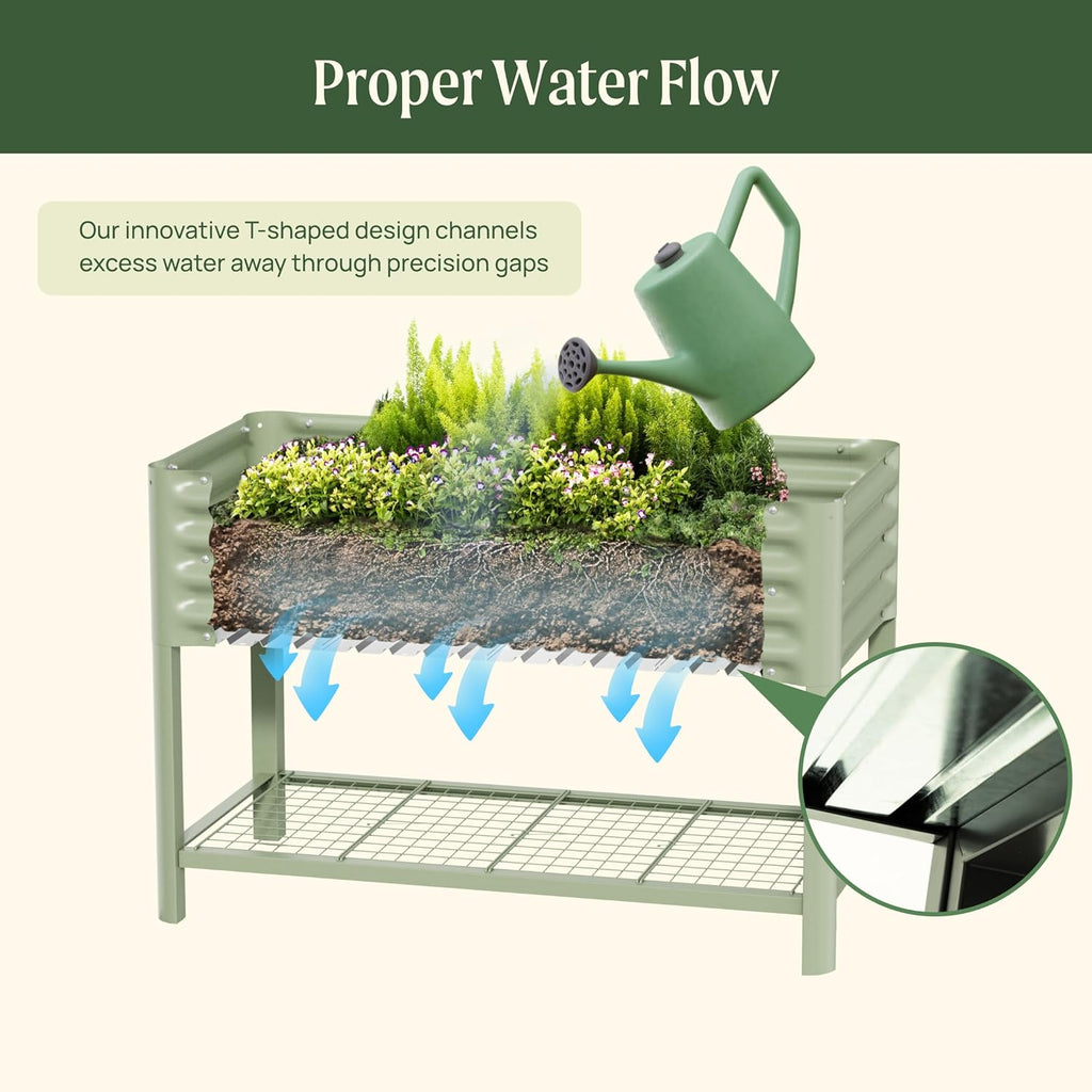 Vego Garden Elevated Raised Garden Bed With Legs And Storage Rack, 2' x 4', Olive Green - V Series