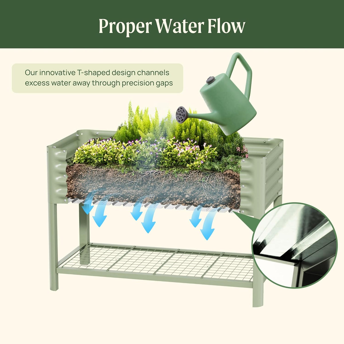 Vego Garden Elevated Raised Garden Bed With Legs And Storage Rack, 2' x 4', Olive Green - V Series