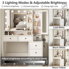 VEANERWOOD Makeup Vanity Desk With Lighted Mirror, Power Strip, 5 Drawers, White - 39.4in x 15.7in x 56.7in