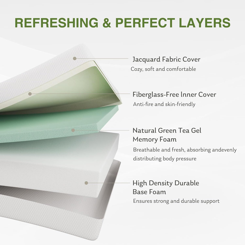 EGOHOME 12 in Queen Memory Foam Mattress In A Box With Cooling Green Tea Gel, Medium Support, 80 in L x 60 in W, White
