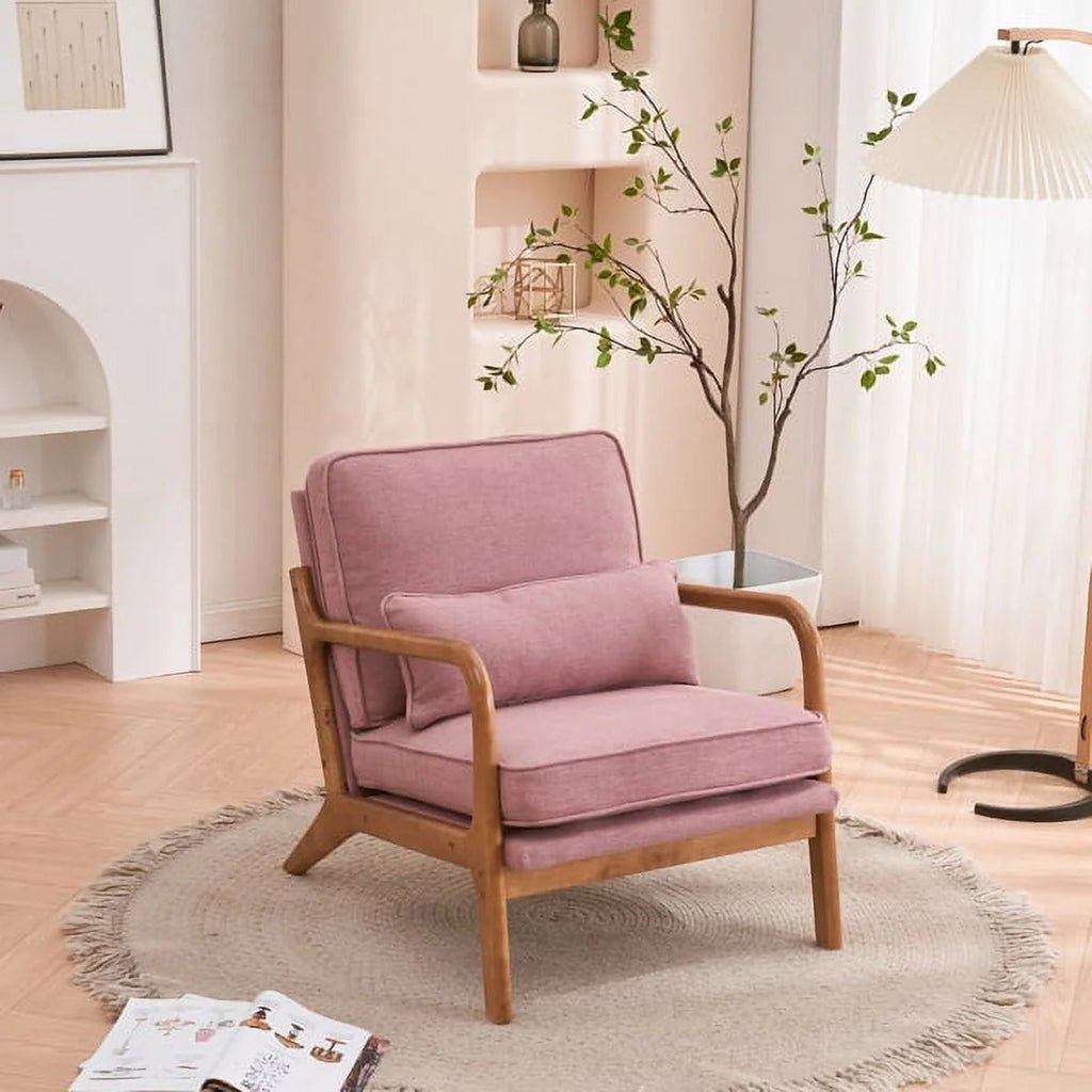 Linen Accent Lounge Chair With Solid Wood Frame, 25.6in D x 34.6in W x 36.6in H