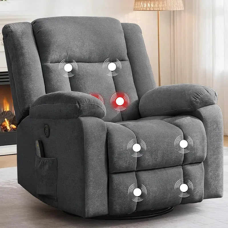 Heated Massage 360-Degree Swivel Rocker Recliner, 34.25 in D x 39.39 in W x 41.39 in H