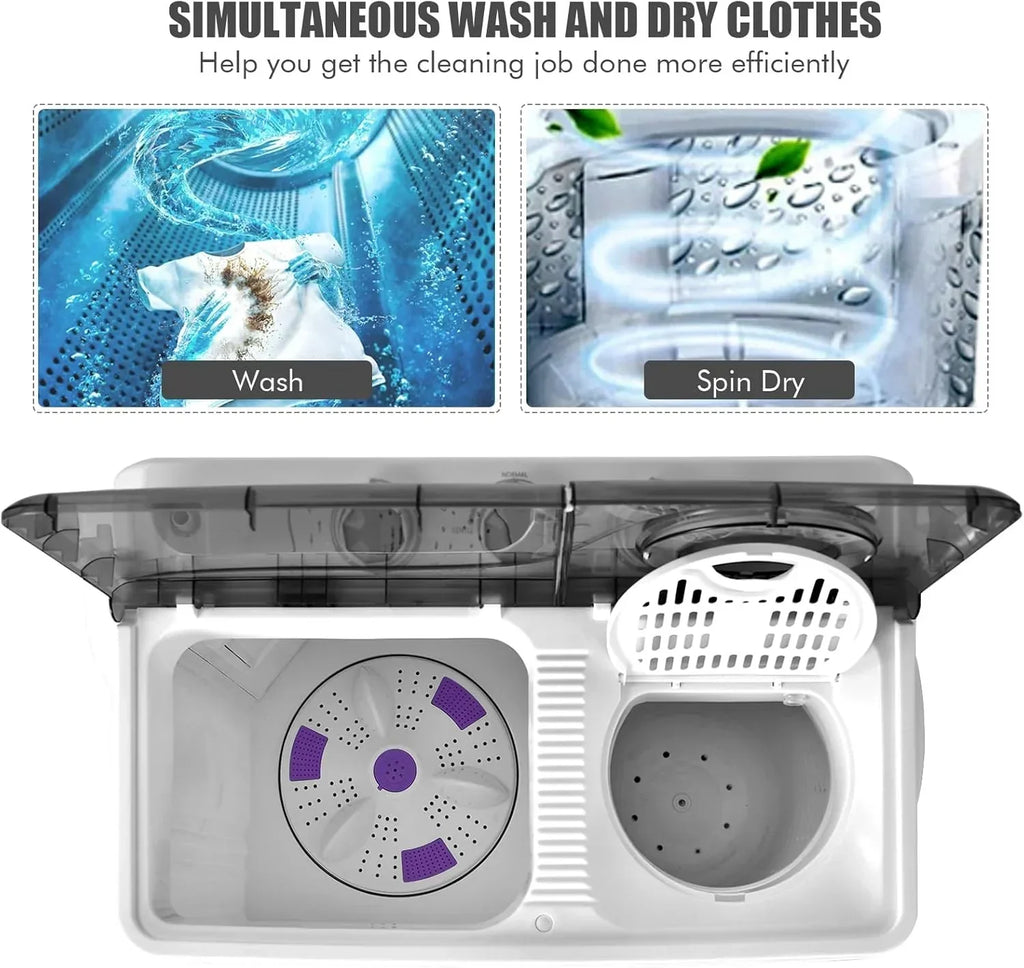 Costway Double Tub Washing Machine, 26 lb Capacity, 18 lb Wash, 8 lb Spin, Drain Pump