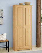Solid Wood Freestanding Pantry Storage Cabinet With 2 Doors And 3 Adjustable Shelves
