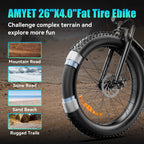 AMYET 26 x 4 Fat Tire Electric Mountain Bike, 48V 15Ah, 7-Speed - EB26