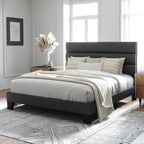 Queen Size Upholstered Platform Bed Frame With Headboard - Dark Gray Fabric