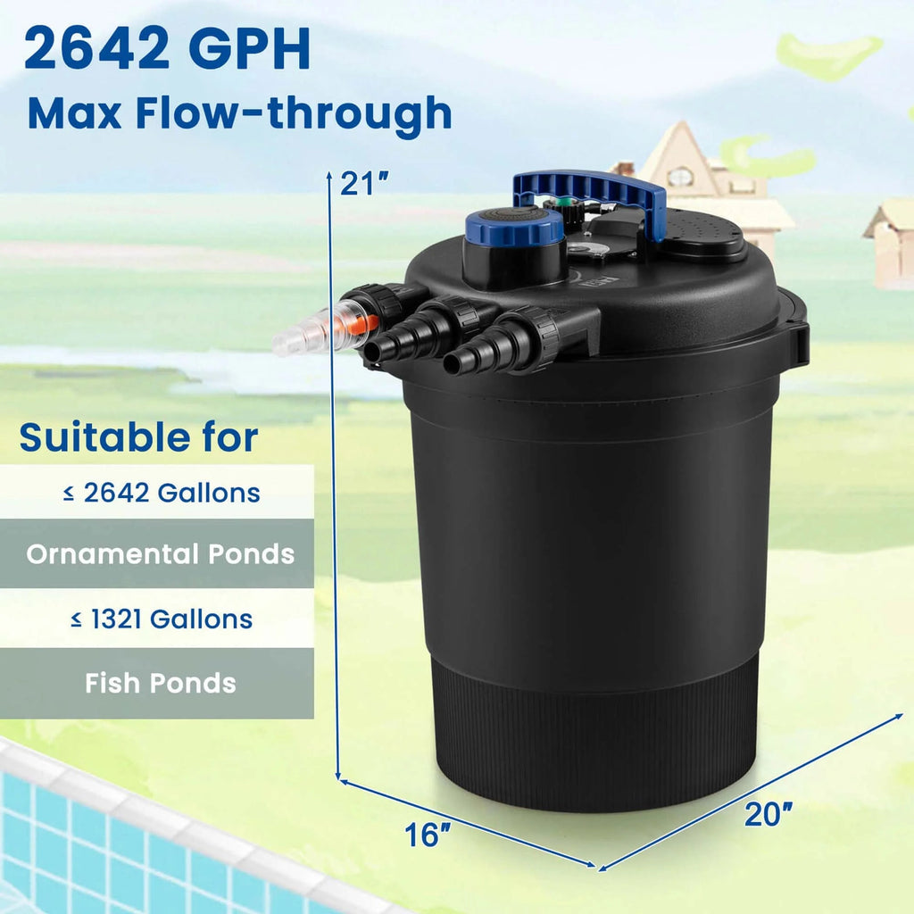 Costway Pond Pressure Bio Filter 4000 GAL With 13W UV Sterilizer - 10000L