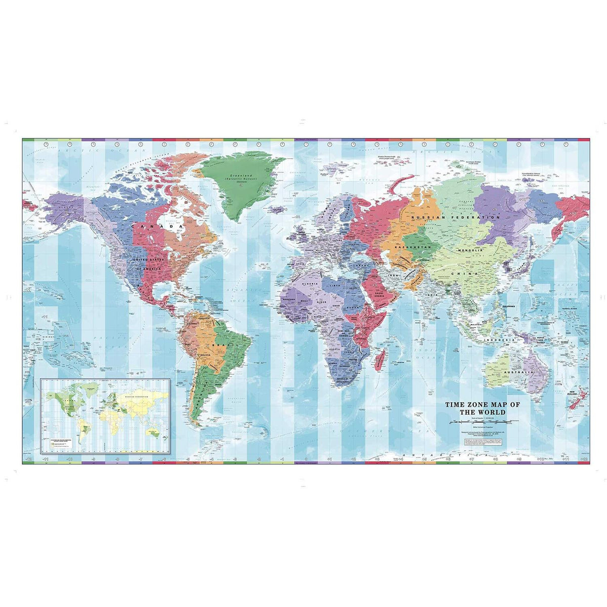Time Zone Wall Map Of The World - 53.75 x 31.5 Inches