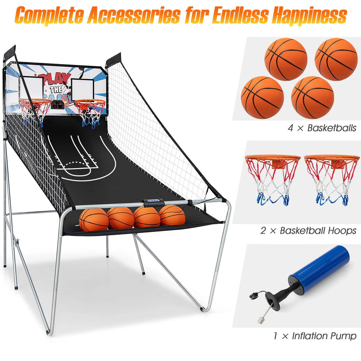 Costway Double Shot Electronic Basketball Arcade Game, 8 Game Modes, 4 Balls, Grey