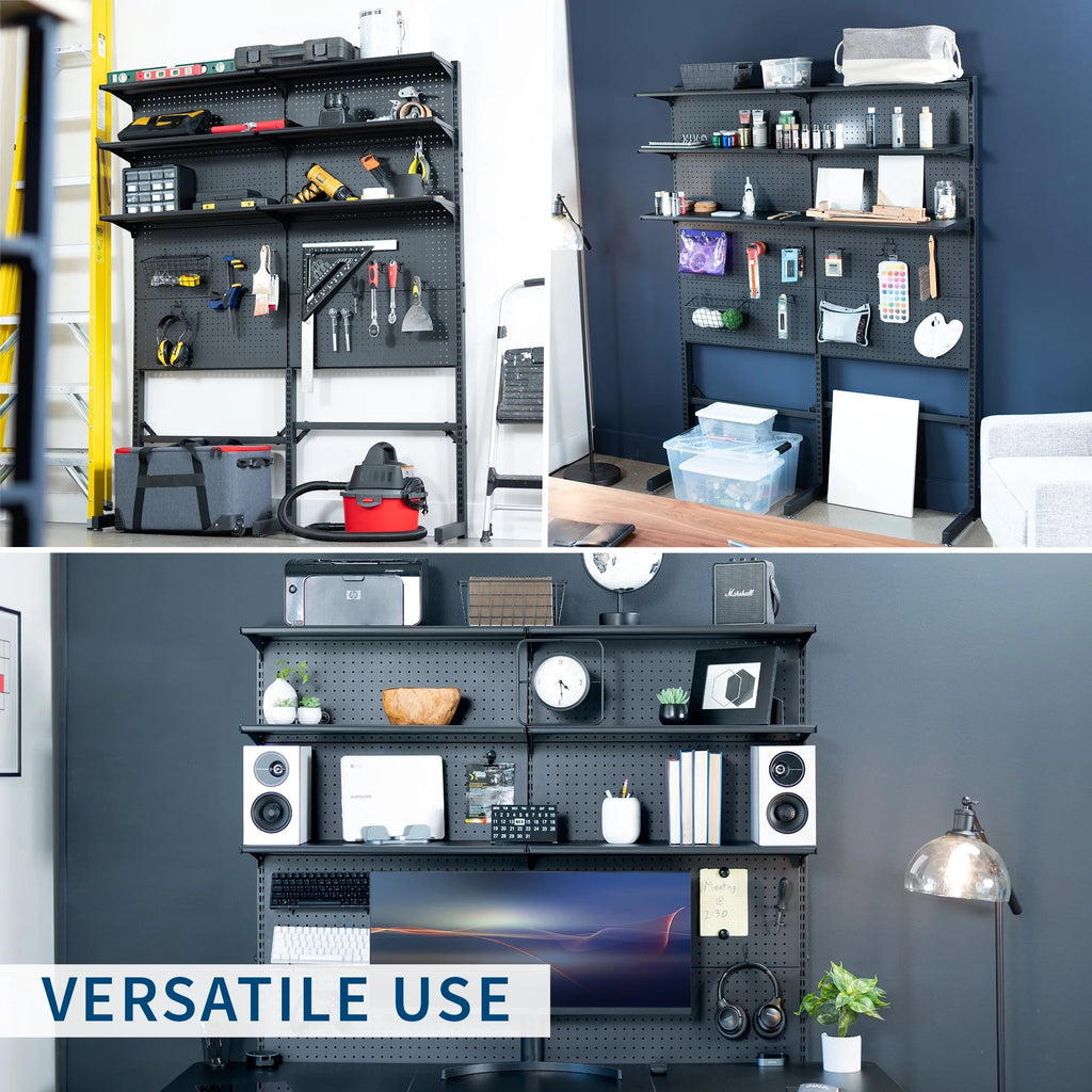 VIVO Black Freestanding Modular Pegboard Organizer With 3-Tier Organization - PP-2-PB058