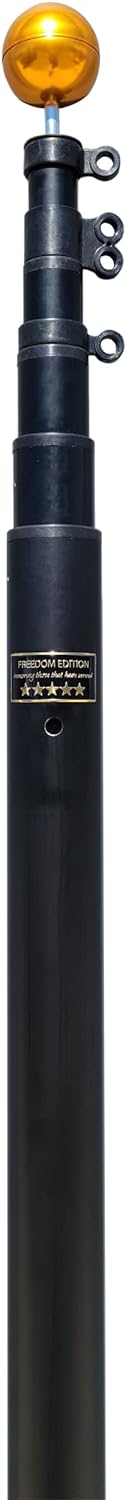Service First Telescoping Flagpole Kit, 25FT, Black, 3x5 Printed USA Flag - Freedom Edition
