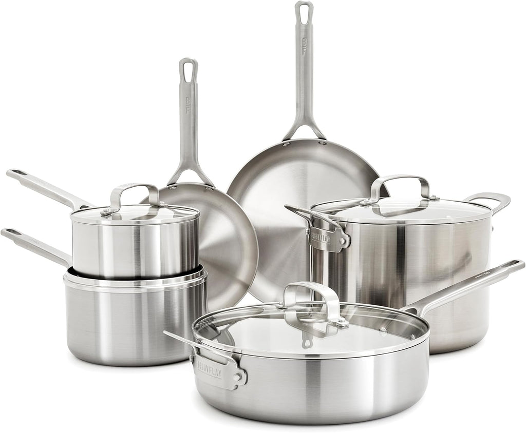 GreenPan x Bobby Flay 10 Piece Stainless Steel Tri-Ply Cookware Set - 8QT Stockpot
