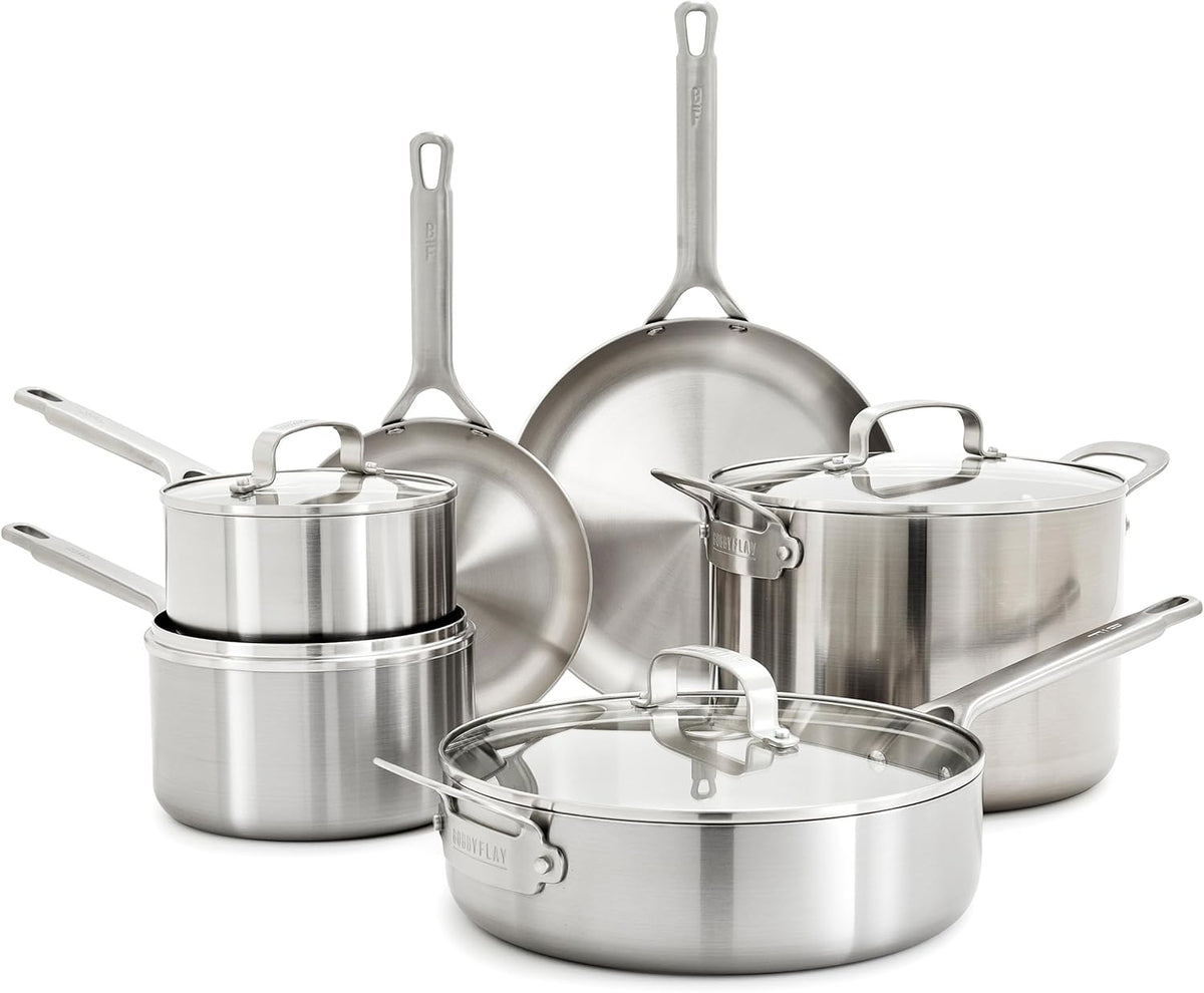 GreenPan x Bobby Flay 10 Piece Stainless Steel Tri-Ply Cookware Set - 8QT Stockpot