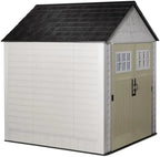 Rubbermaid Resin Outdoor Storage Shed With Floor, 7x7 ft, Gray