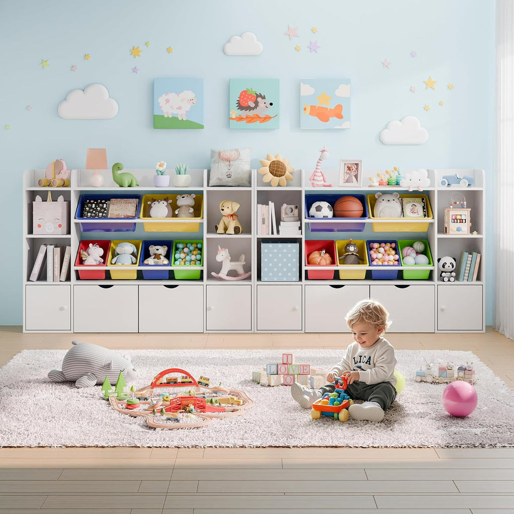Xilingol Kids Toy Storage Organizer With 6 Removable Bins, 4-Tier Cubbies And 2 Movable Drawers