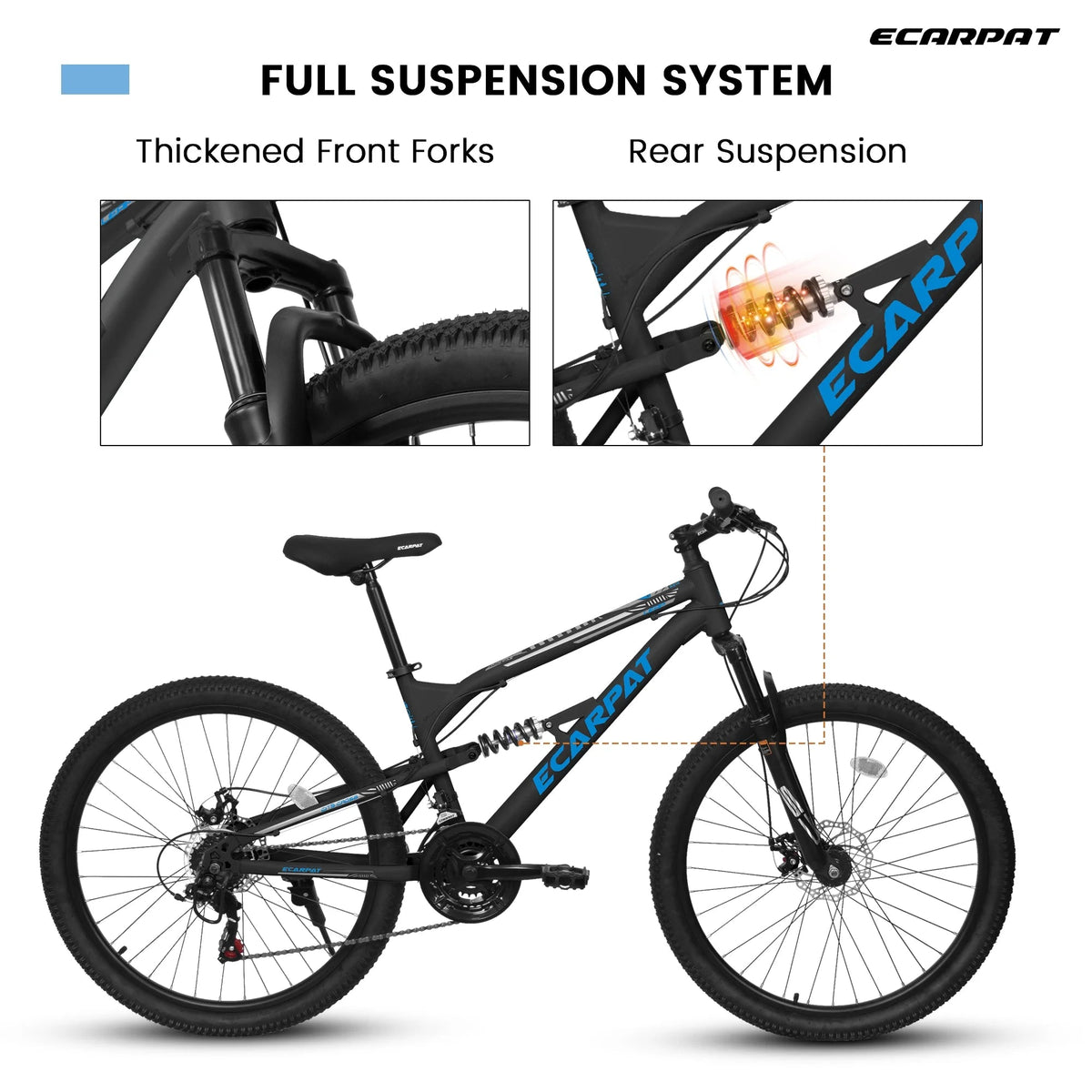 26 Inch Full-Suspension Mountain Bike, 21-Speed, 26x16 Inch Carbon Steel Frame