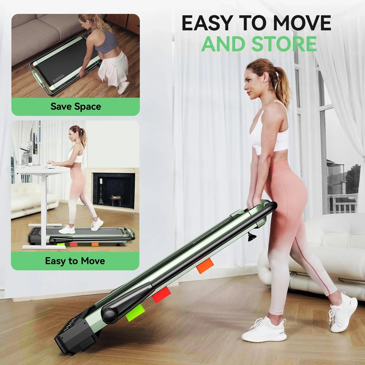 Pooboo 2in1 Folding Under Desk Treadmill, 2.5HP Bluetooth, 265 lbs