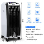 Costway Portable Evaporative Air Cooler Fan With Remote Control - 6.5L, White + Black