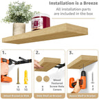Floating Engineered Wood Wall Shelves, Set Of 3, 23.75 in x 9.25 in