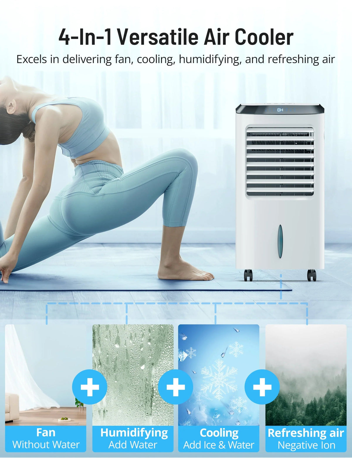 PARIS RH NE 4-in-1 Portable Evaporative Air Cooler, 2.6Gal, Remote Control