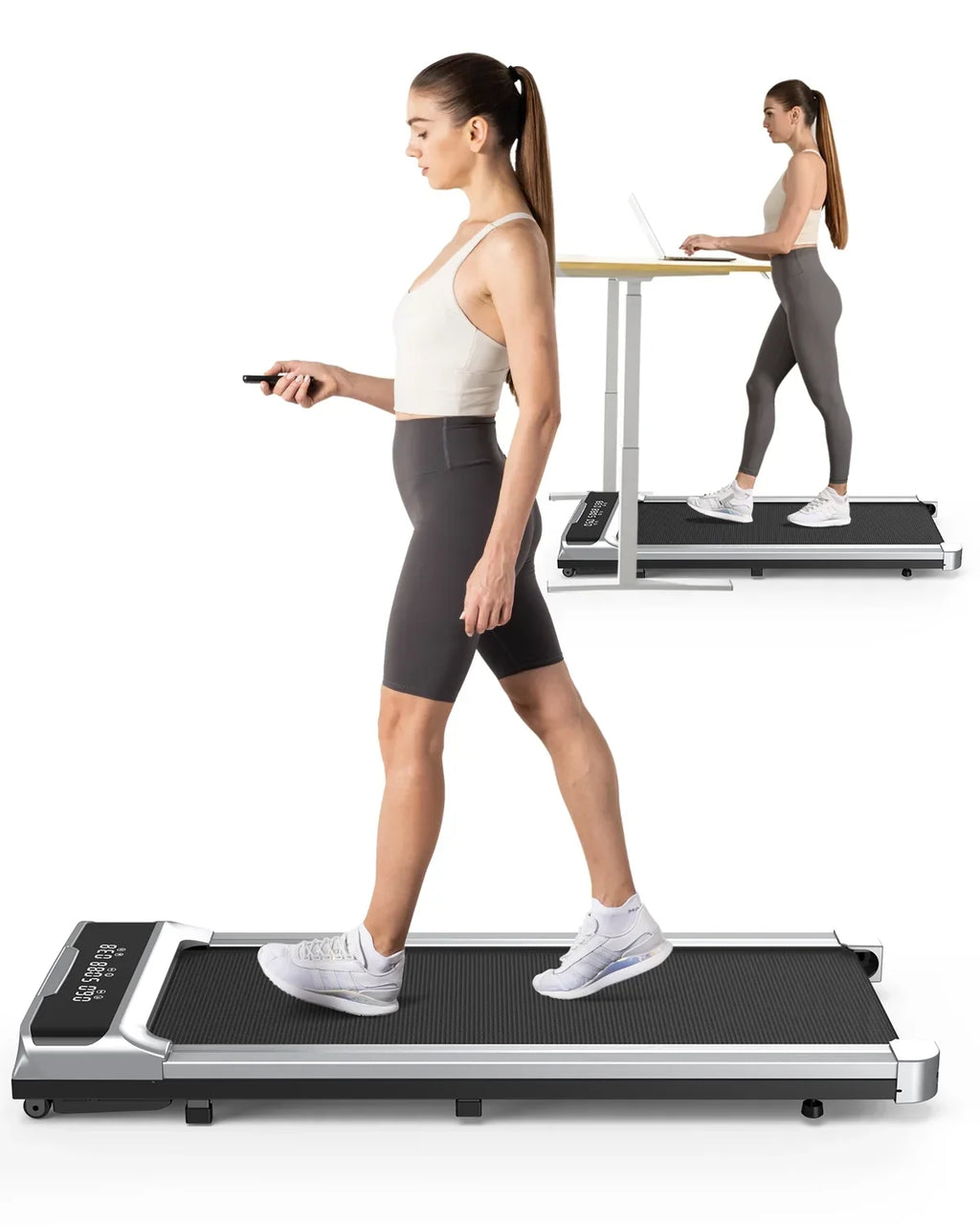 Bigzzia Walking Pad Treadmill, 2.5HP Brushless Motor, Silver