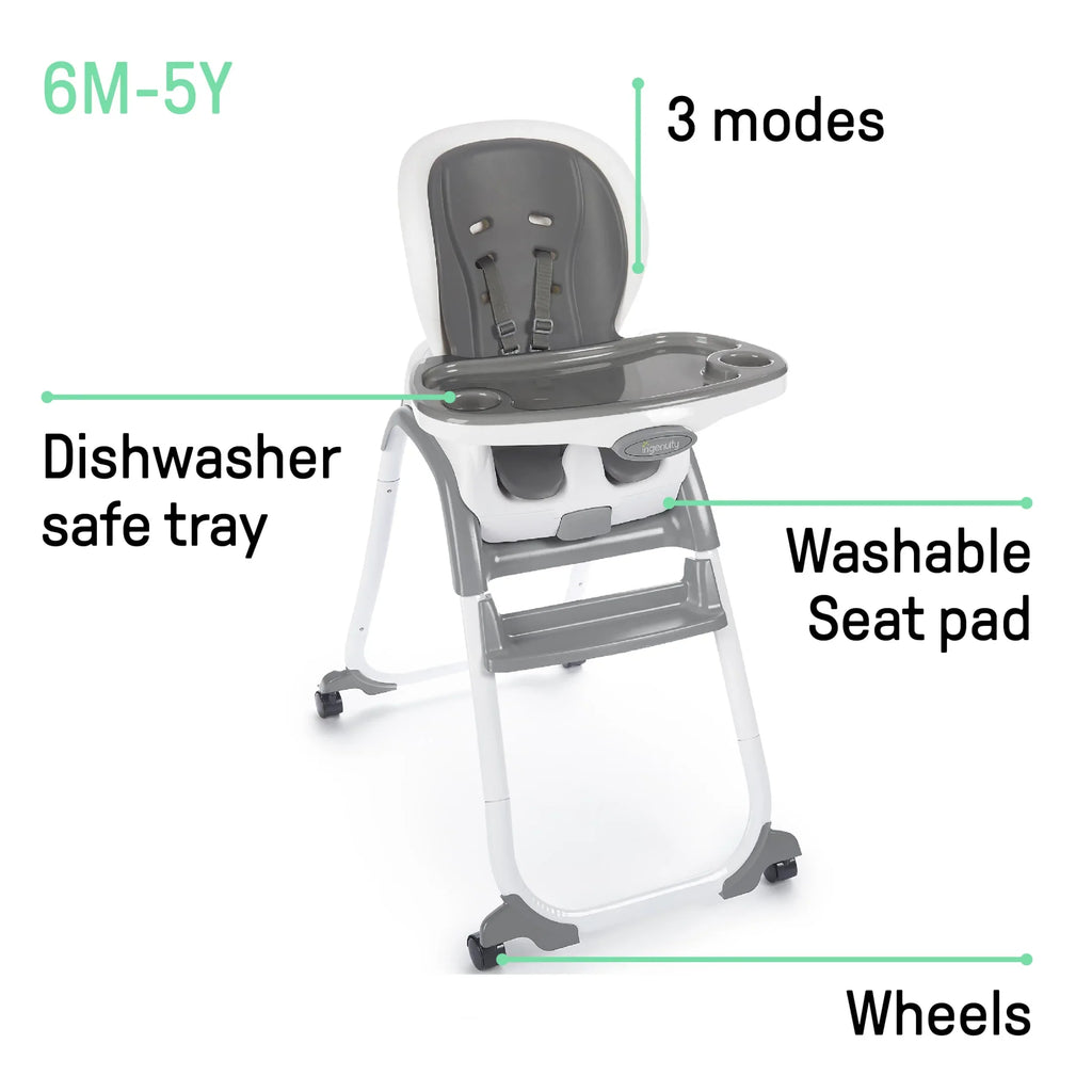 Ingenuity SmartClean Trio Elite 3-in-1 Convertible High Chair, Toddler Chair, And Booster Seat - Slate