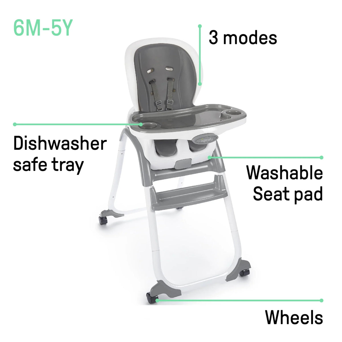 Ingenuity SmartClean Trio Elite 3-in-1 Convertible High Chair, Toddler Chair, And Booster Seat - Slate