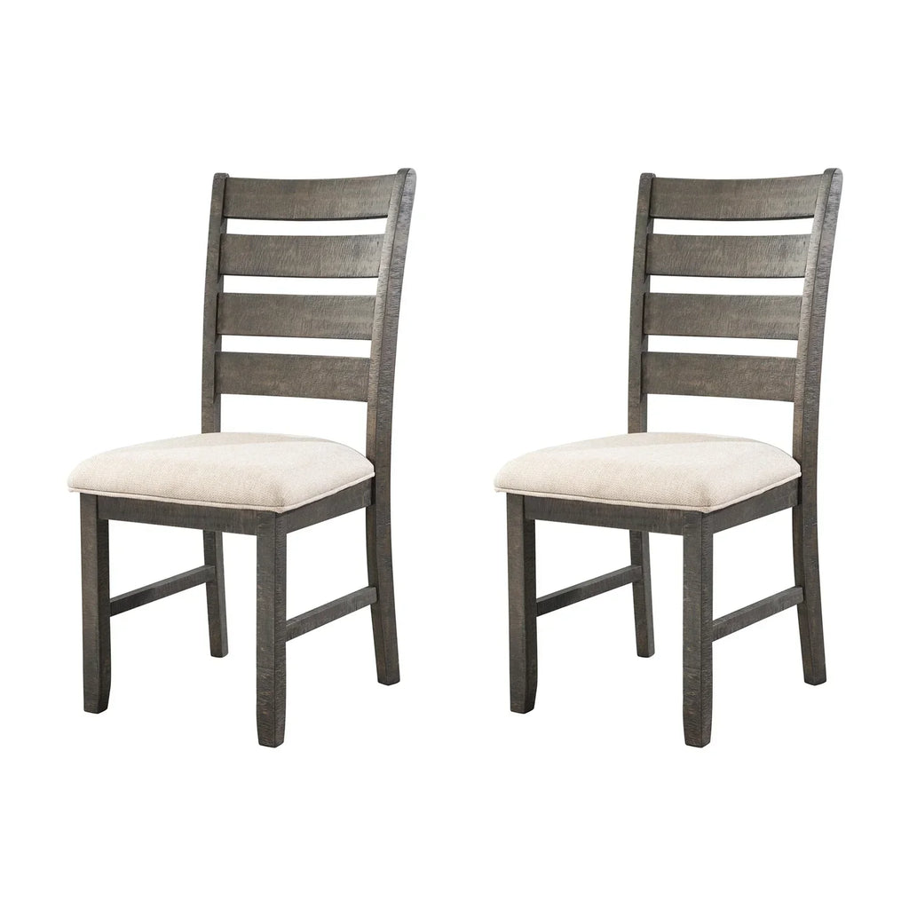 HomeStock Rustic Retreat Side Chair Set - Cream Solid Wood Ladder Back