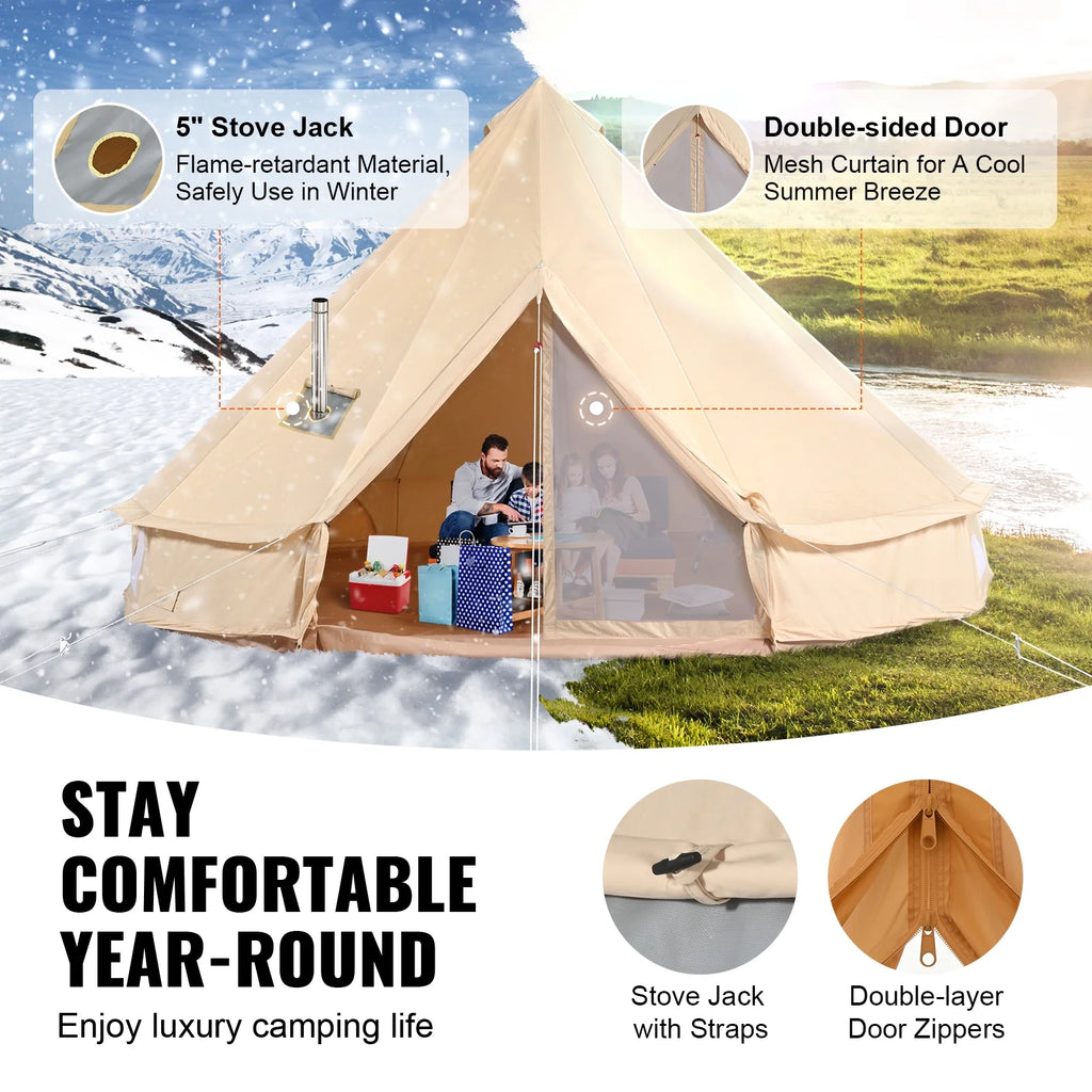 KFFKFF Canvas Bell Tent 6m/19.68ft 4-Season With Stove Jack - ZJTM1303