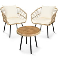DEXTRUS 3-Piece Outdoor Patio Wicker Bistro Set With Soft Cushions