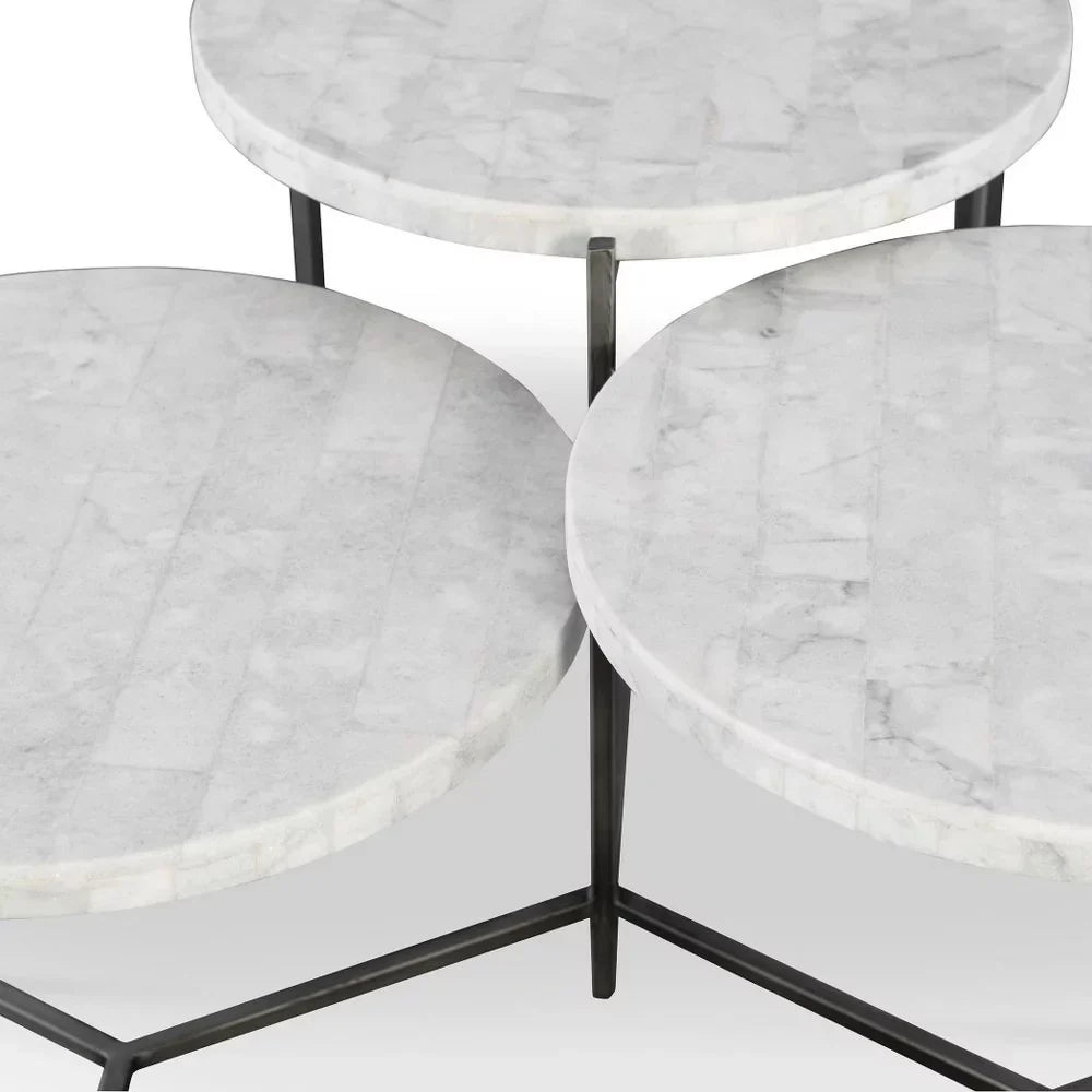 Bailey Street Home 38 inch Tiered Coffee Table, White Venetian Marble/Gunmetal Finish - 208-Bel-3826004