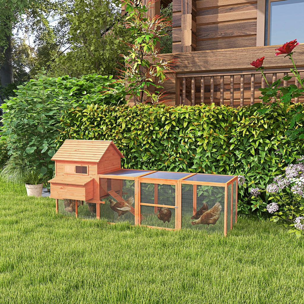 PawHut Wooden Chicken Coop With Run And Inner Hen House Space - 145 in