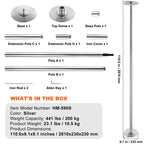KFFKFF Dance Pole Set, 45mm Stainless Steel, Silver - HM-590S