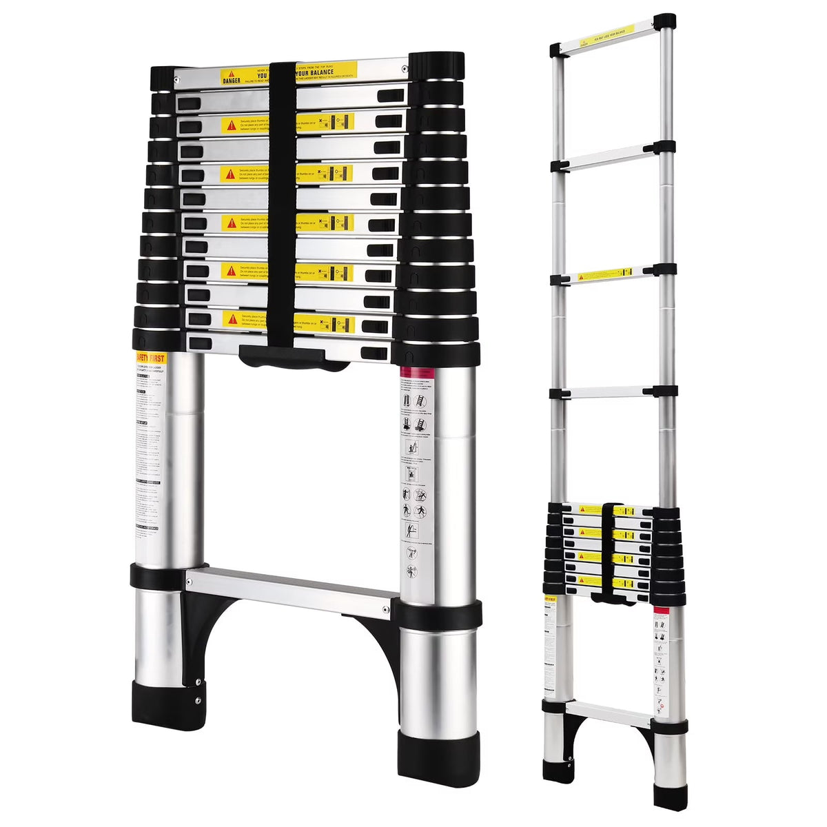 HBTower Telescoping Extension Ladder, Aluminum, 12.5 FT, 330 lbs Capacity, 2 Triangle Stabilizers
