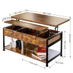 MONVANE Lift Top Coffee Table With Storage, 40 in, Rustic Brown