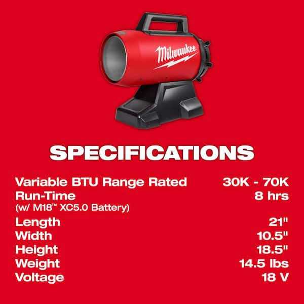 Milwaukee M18 Forced Air Propane Heater, 70,000 BTU With 5.0Ah Battery