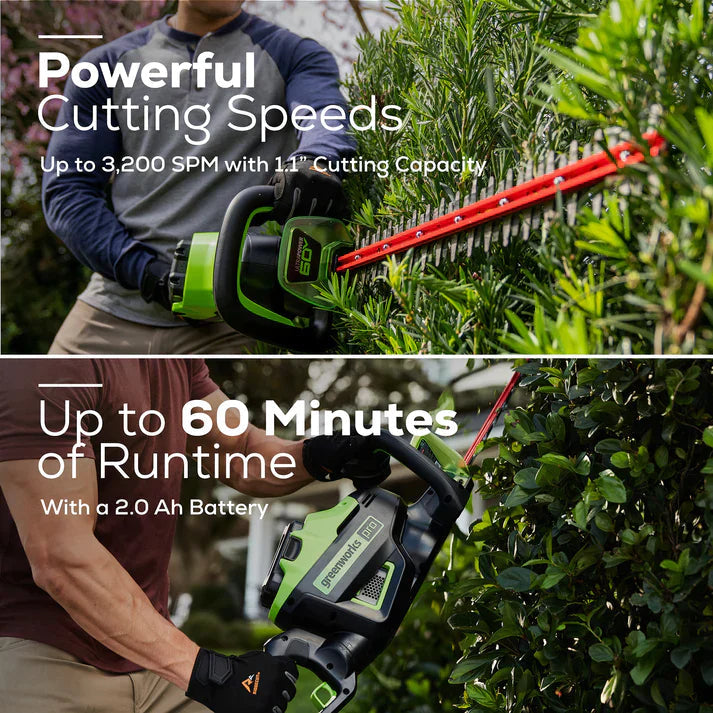 Greenworks Cordless Battery Hedge Trimmer 60V 26 inch With 2.0Ah Battery & Charger