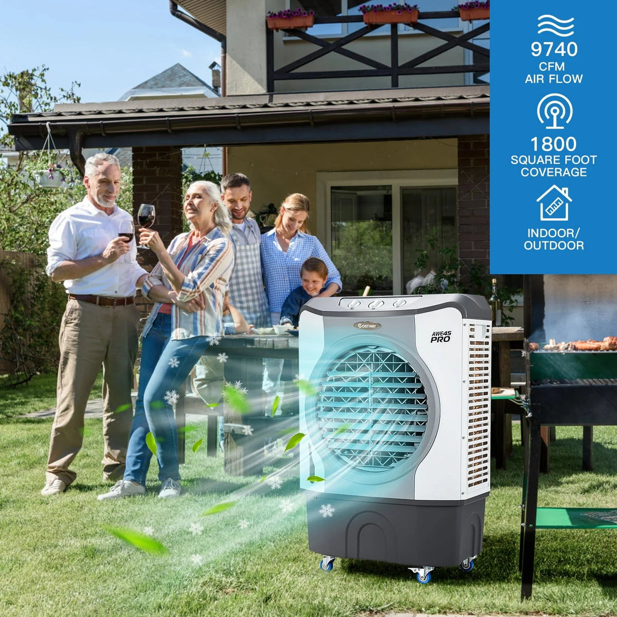 45L 3-in-1 Evaporative Air Cooler, Gray - 26.5 x 16 x 40 inch