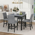 5 Piece Counter Height Wood Dining Set With Rectangle Table And 4 Upholstered High-Back Chairs - 35.4x35.4x36in