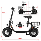 5TH WHEEL Electric Scooter With Seat And Carry Basket, 450W, 36V, 20-Mile Range, 15.5 Mph, 12 Inch - W18S