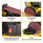 Woodskil Belt And Disc Sander, 4 x 36 in Belt, 6 in Disc, 4.3A