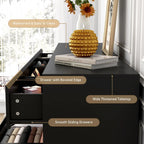 ChVans 9-Drawer Dresser With Charging Station, Black, 63in x 15.7in x 31.5in